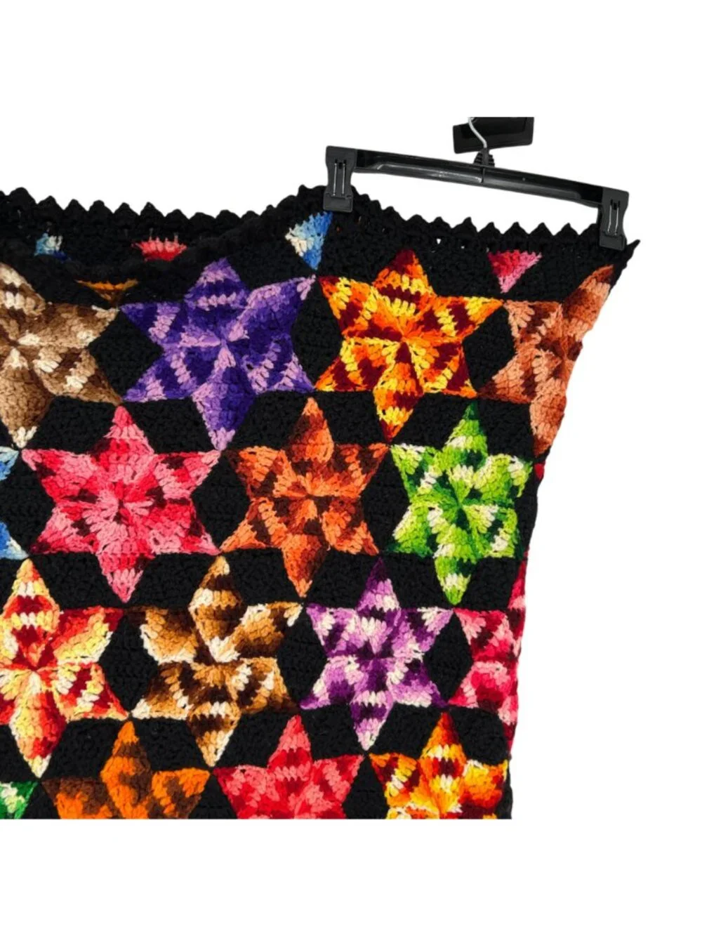 Vintage Multicolor Star Hexagon Crochet Throw Blanket Handmade 70